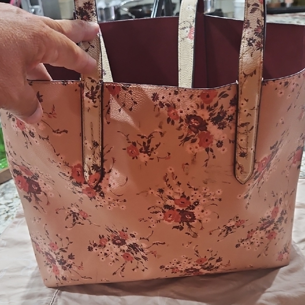 Coach Pink Floral Refined Pebble  Tote With Matching Wallet And Cosmetic Case - Picture 4 of 10